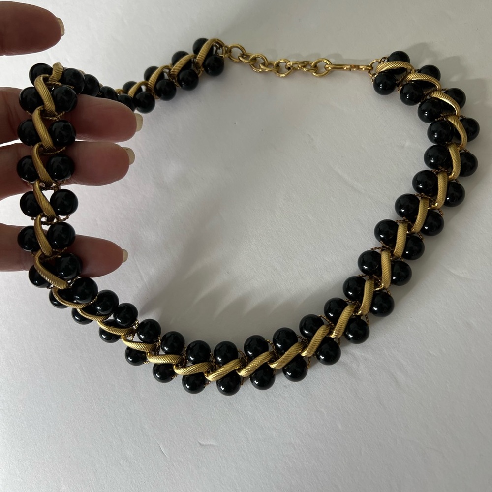 Black and Gold Choker Style Necklace!  18” with about 2” to play with.